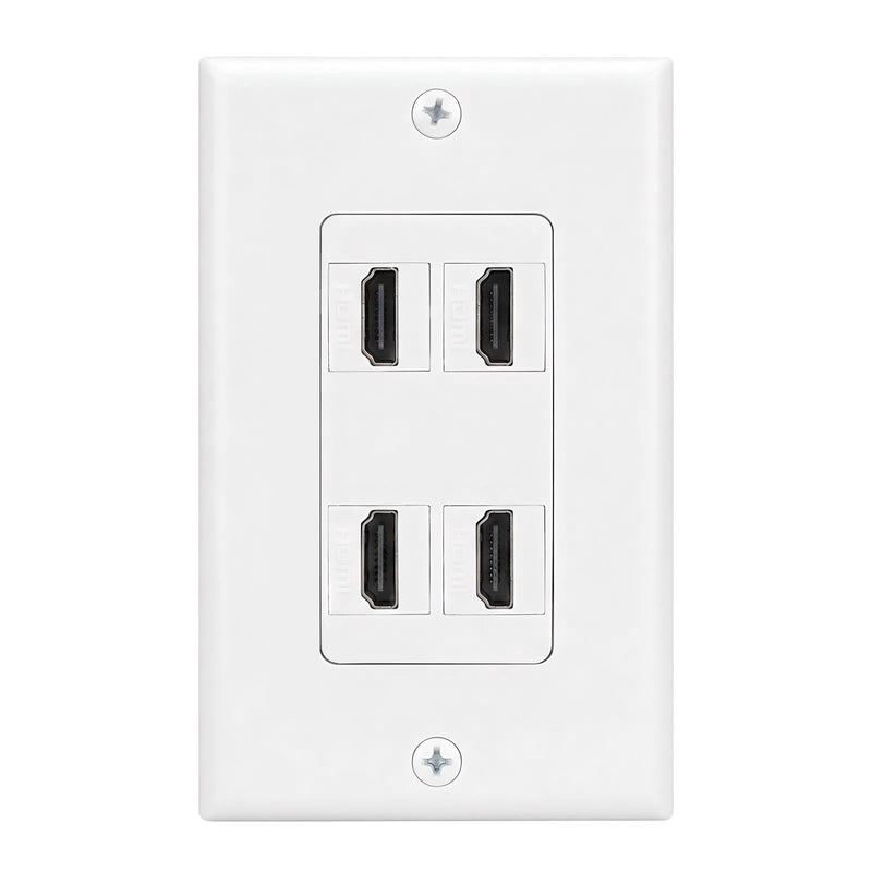 HDMI Wall Plate 4 Port HDMI Wall Outlet Faceplate HDMI Jack Panel | for Home Theater | Support 4K HDR ARC 3D Ethernet | White 4 Ports