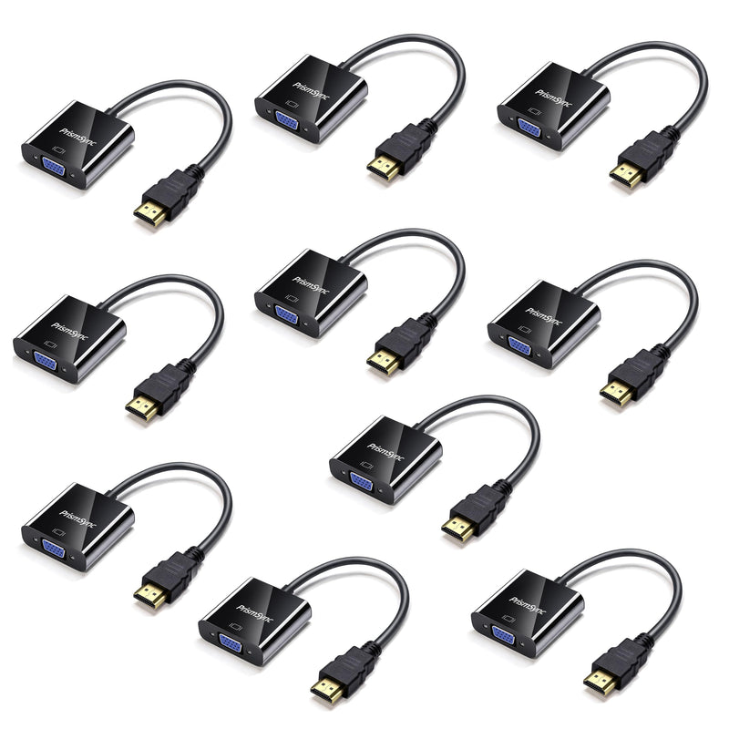 HDMI to VGA Adapter 10-Pack for Laptop to Projector 1080p | Uni-Directional, Gold-Plated Converter (M/F), Plug & Play, Works with PC, Monitor, HDTV, Chromebook, Raspberry Pi, Xbox Black
