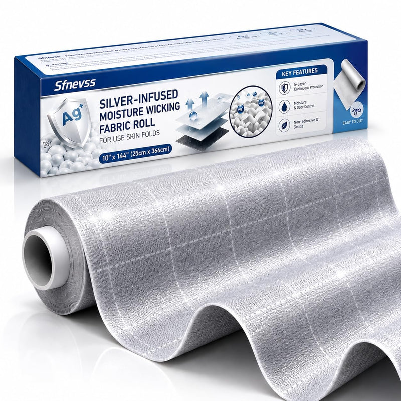 Silver Infused Fabric Roll 10x144 Inch, Soft, Breathable & Non-Adherent Wound Dressing Wrap, Ideal for Wound Care, Dressings, and Skin Fold Protection, Custom-Cut