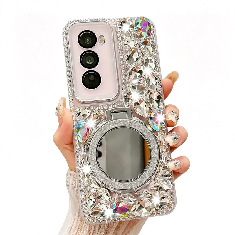 for Samsung Galaxy A37 5G Case with Sparkling Diamonds Clear | Luxury Bling Glitter Design with Magsafe Ring Kickstand and Mirror for Women