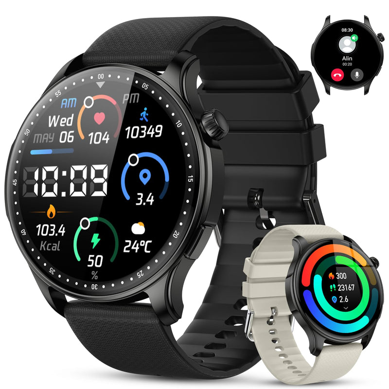 Smart Watch for Men Women Fitness: Waterproof Running Digital Mens Watches Step Pedometer Tracker Make Answer Call SpO2 Sleep Heart Rate Monitor Smartwatch Android Phone iPhone Samsung Compatible Black