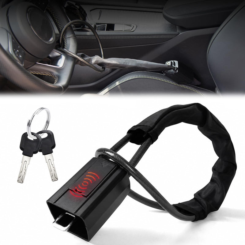 Car Steering Wheel Lock with Alarm/Keys Seat Belt Lock Anti-Theft Device | Universal Compact Lightweight Theft Prevention Security Lock for Vehicles Trucks SUVs Golf Carts RV Vans