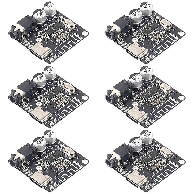 6pcsBluetooth 5.0 MP3 Lossless Decoder Board VHM-314 with 3.5mm Stereo Jack | BT Audio Receiver Module Supports FLAC/WAV/APE/MP3, 15M Range, 5V Type-C Audio Board for Amplifier Headphones Speakers