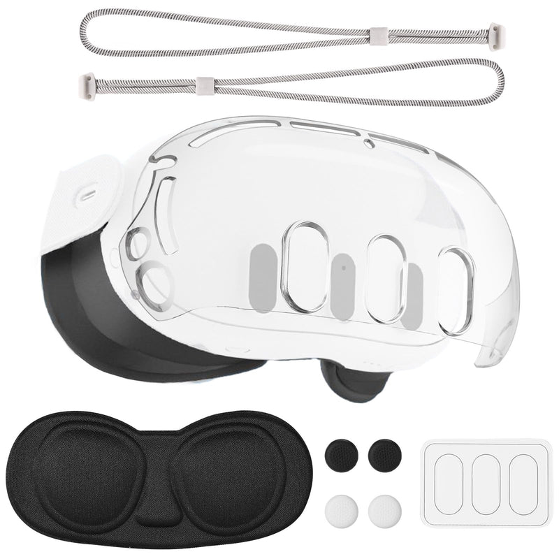 VR Accessories for Meta Quest 3 | Plastic Protective Cover Shell Tempered Glass Lens Protector Joystick Caps Controller Wrist Strap for Oculus Quest 3 Half enclosed shell cover+hand rope