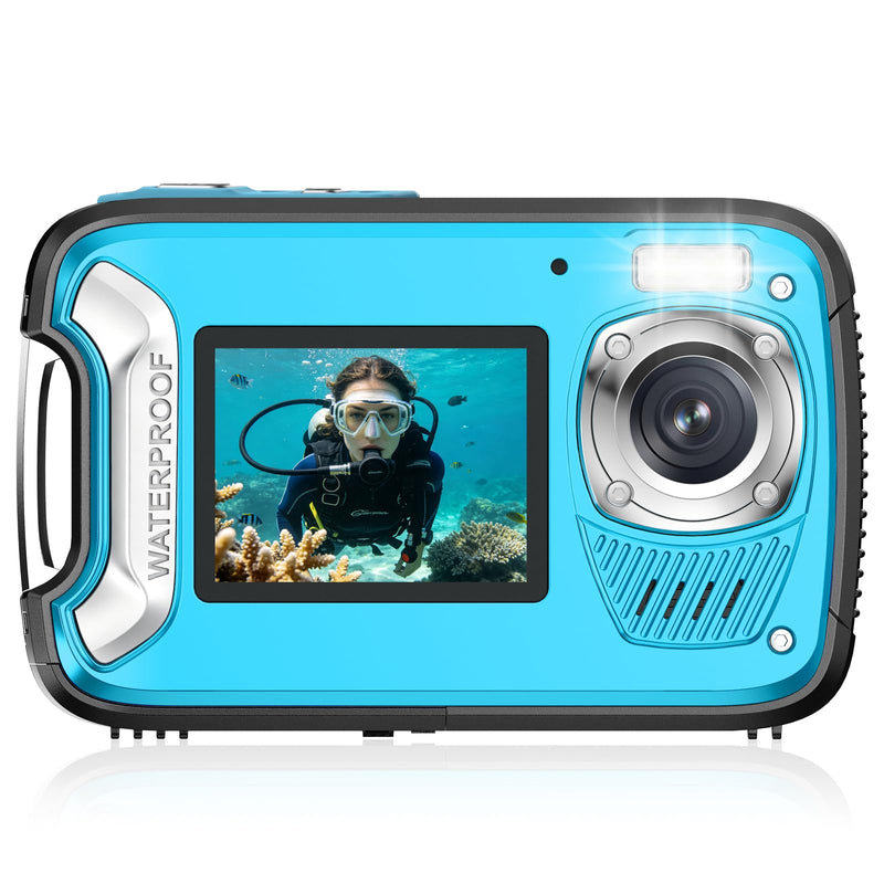 5K Waterproof Camera, 96MP 33FT Underwater Camera with Dual Screens, Autofocus Digital Camera for Snorkeling, Scuba Diving, Surfing & Travel Blue