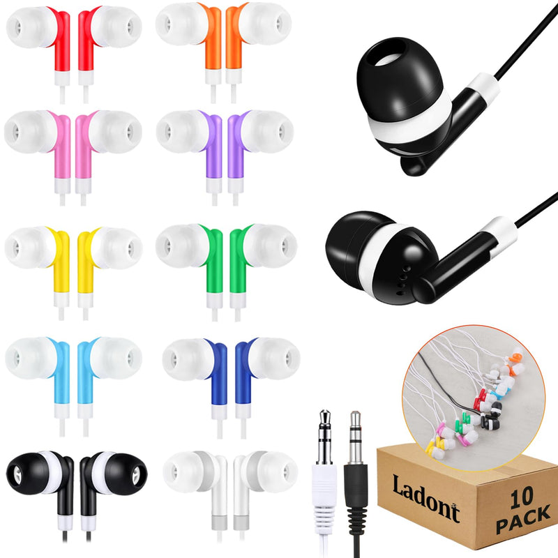 10-Pack Kids Earbuds for Classroom School Librariy, Wired Headphones, in Ear Earbuds for Kids Student, 3.5mm Earphones for Chromebook Laptop PC Multicolor 10 Pack
