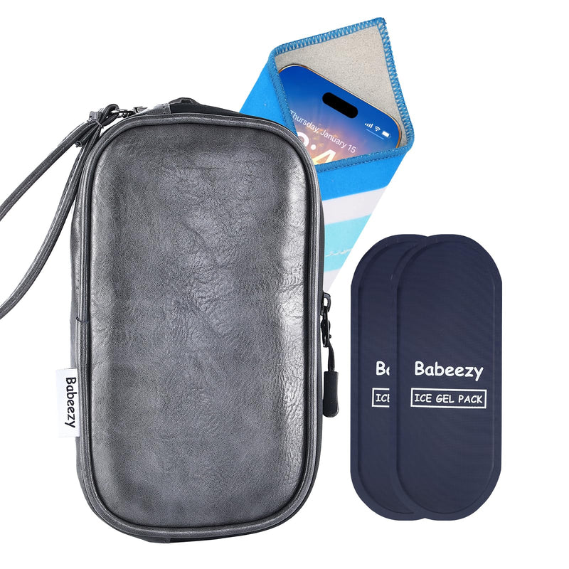 Thermal Phone Cooling Pouch for Beach & Pool iPhone Cooling Bag with 2 Reusable Gel Packs Prevent Overheating Phone Cooler Bag for Summer Heat Grey