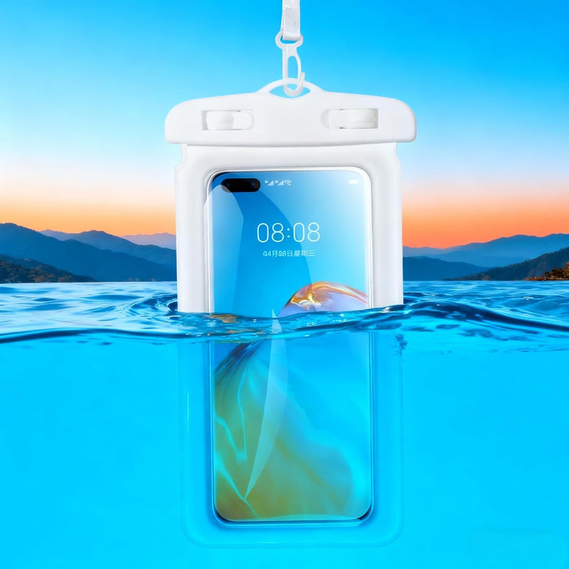 Universal Waterproof Cell Phone Dry Bags with Hanging Rope Swimming Mobile Phones Touchscreen Protector Cover,5.2-6.4 Inch (White) White