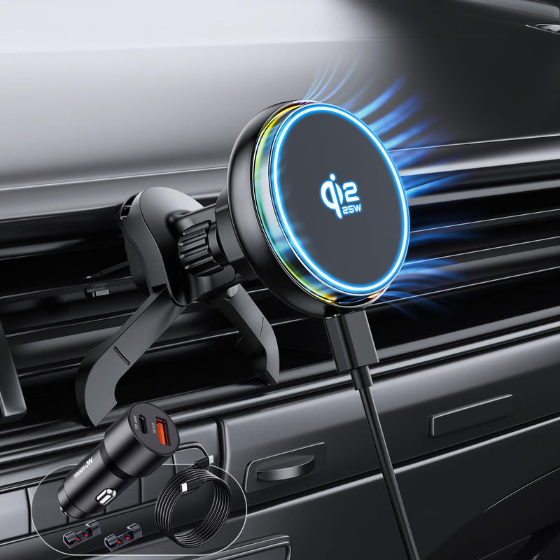 Qi2.2 25W for MagSafe Car Mount Charger, Wireless Car Charger | Cooling Fan, 45W Adapter, Air Vent Magnetic Car Phone Holder, Fast Charging for iPhone 17/16/15 Series & Samsung Galaxy