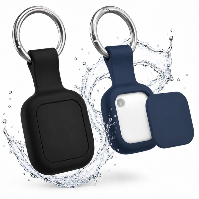 Tile Mate Case (2024/2022) — Pre-Attached Carabiner, No Adhesive Needed, Zero Signal Loss | Waterproof Silicone Clip-On Tracker Cover for Keys, Backpack & Dog Collar (Black+Dark Blue) Black+Dark Blue