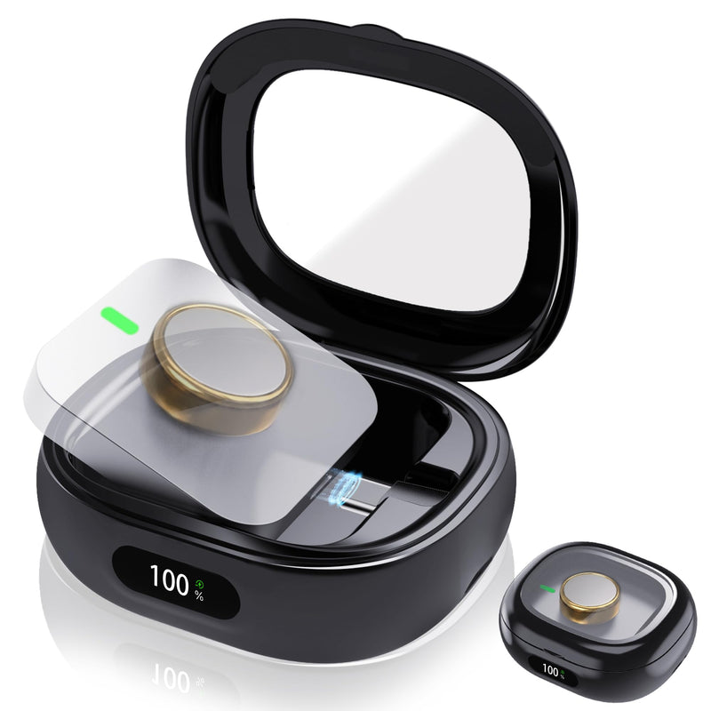 Wireless Charging Case for Oura Ring Gen 5/4/3 (Black) | Portable 2000mAh Travel Charger with LED Battery Display & Clear Window, Up to 15 Full Charges, Fits All Ring Sizes Black