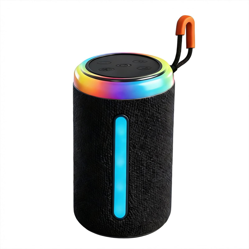 Portable Bluetooth Speaker with Vivid RGB LED Light Show, Textured Fabric Compact Wireless Speaker, Rich Bass, Outdoor/Indoor/Party, Perfect for Gift (Black) Black