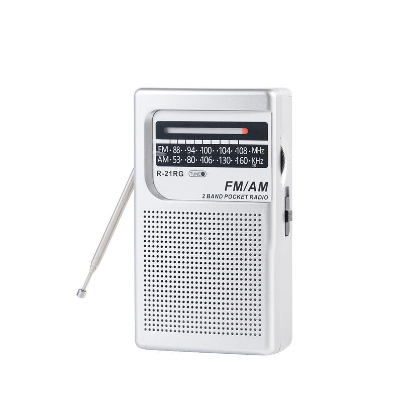 Portable Radio|AM FM Receiver Pocket Radio|2AA Battery Operated|USB-C Charge|Mini Transistor Radio for Gift, Family, Elder|3.5mm Earphone Jack(Model R-21RG)