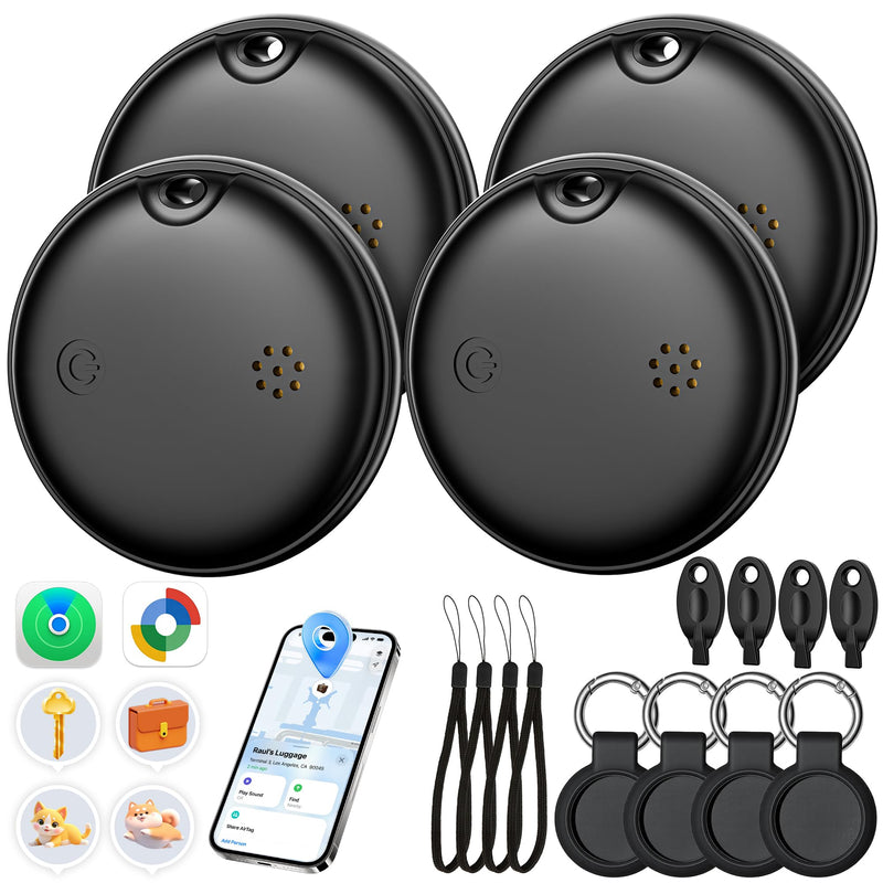 2026 Upgrade 4-Pack Smart Bluetooth Tracker – Android AirTag, Works with iOS Find My & Android Find Hub, IP68 Waterproof, Loud Ring, Replaceable Battery, for Luggage Keys Wallet Backpack
