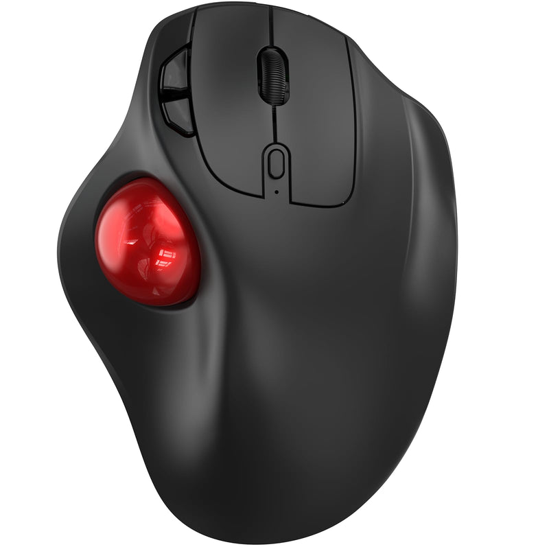 EDJO Wireless Trackball Mouse, Ergonomic Mouse with 30° Tilt, 5 DPI, Red | Thumb control, 3-device Bluetooth/2.4G, up to 160h battery, Type-C rechargeable, stays in place, removable ball, easy cleanup
