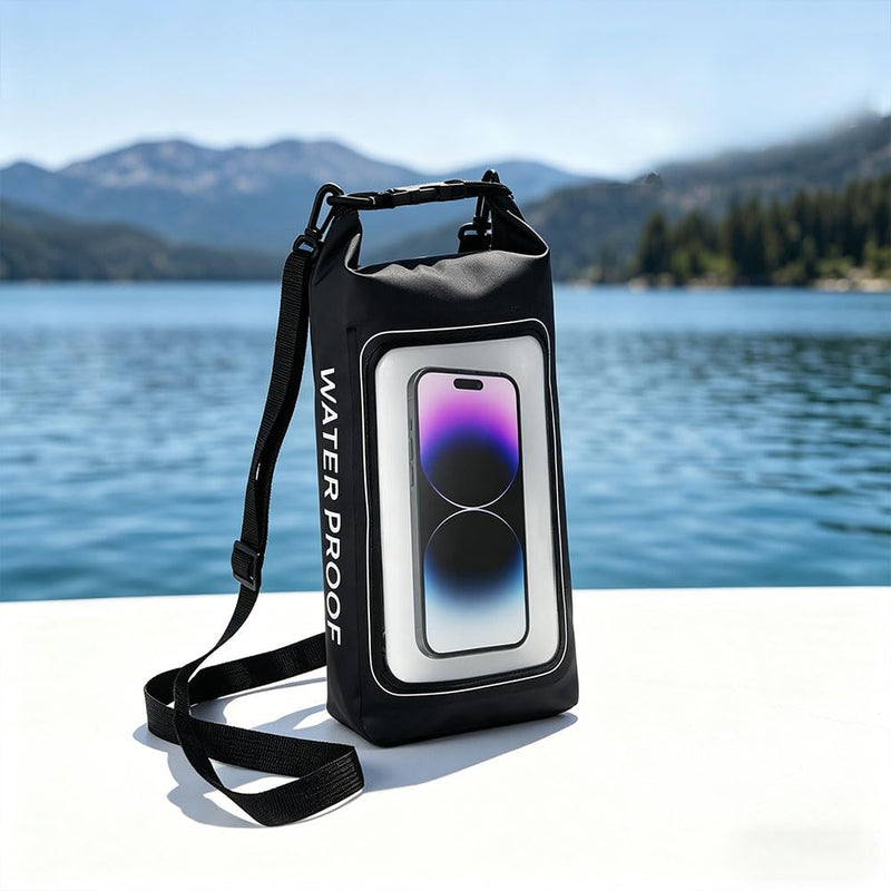 Dry Bag Waterproof for Women Men, 2L Roll Top Lightweight Dry Storage Bag Backpack with Phone Case for Travel Swimming Boating Kayaking Paddle Board Camping Beach Accessories, Black