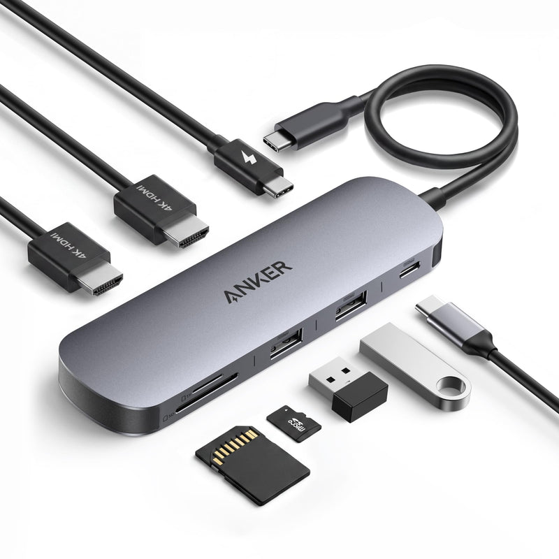 Anker Nano Laptop Docking Station Dual Monitor,8-in-1 USB C Hub for Windows | Dual 4K@60Hz for DP 1.4, 10Gbps USBC & USBA Data Ports, 85W PD, SD/TF Card Reader, for Dell, Lenovo, HP
