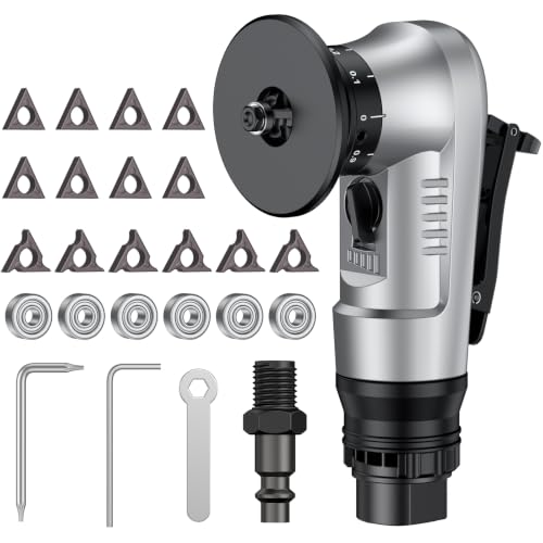 Pneumatic Chamfer Tool, 45 degree tile chamfering tool with 8 C-Angle & 6 R-Angle Blades & 6 durable bearings, Upgrade, Mini Air Chamfer Tool with 1/4 Inch Air Inlet for Metal and Wood-Silver Silver