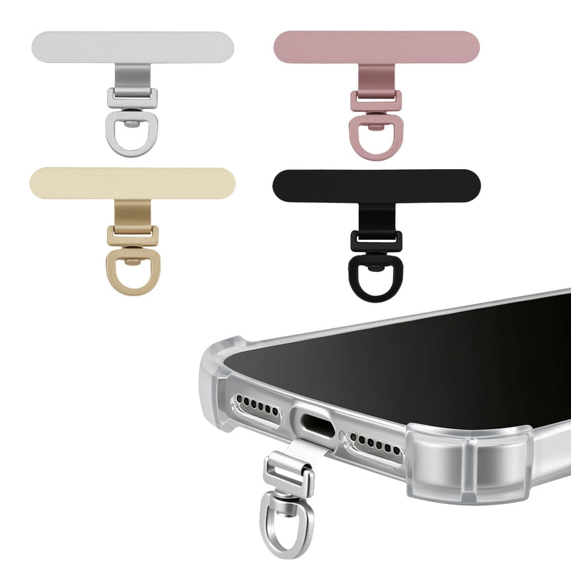 (4-Pack) 360° Rotating Stainless Steel Phone Tether Tab, Universal for Phones, Fit Wristbands, Necklaces & Crossbody Straps (Combination-A) Combination-a