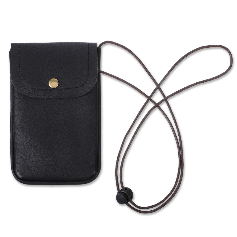 Amabro Cell Mobile Phone Pouch with Credit Card Holder for Around the Neck | PU Leather, Adjustable Strap Lanyard Carrier for Small Travel Purse Wallet Outdoor All Smartphones, 6.69" x 3.93"(Black)