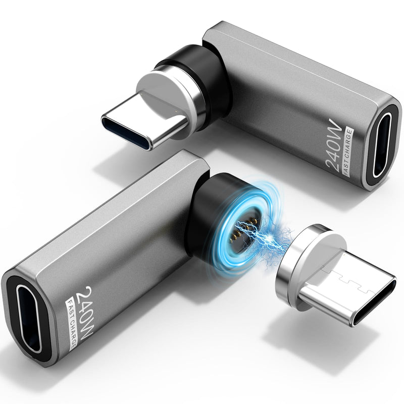 240W 360° Rotatable Magnetic USB-C Adapter 2Pack for Mac/iPad/Samsung | 180° rotation, anti-wear dustproof, 240W fast charging, for iPhone 17/16/15, MacBook Pro/Air, iPad, Samsung, Laptop, Tablet