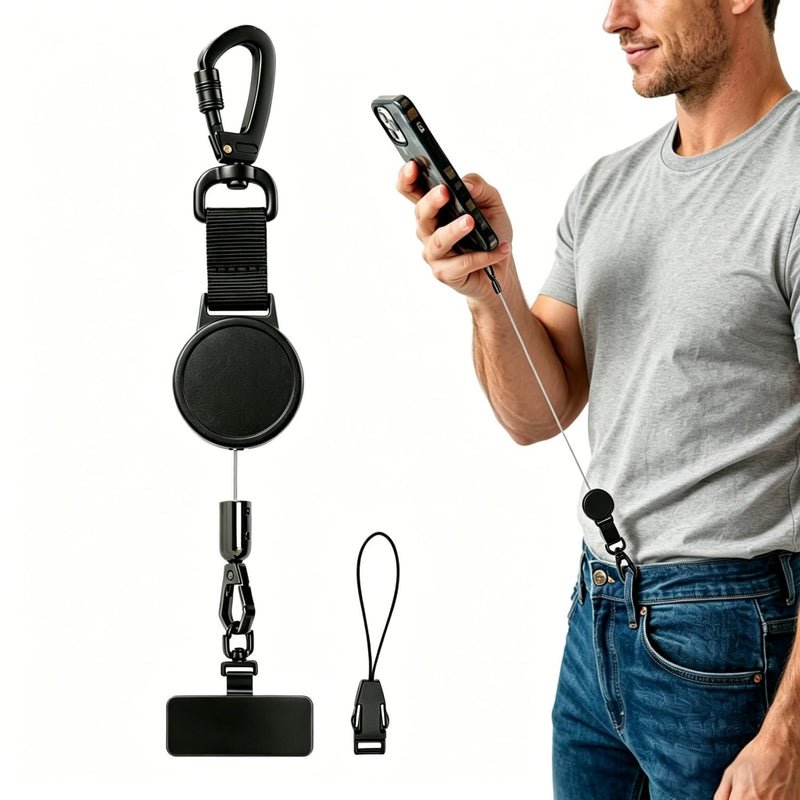 SUPBEE Anti-Theft Phone Tether, Retractable Phone Lanyard with Steel Cable, Locking Carabiner & Metal 360° Swivel Tab, Cellphone Strap for Travel, Hiking, Skiing, Fishing & Outdoor Adventures 1 Pack