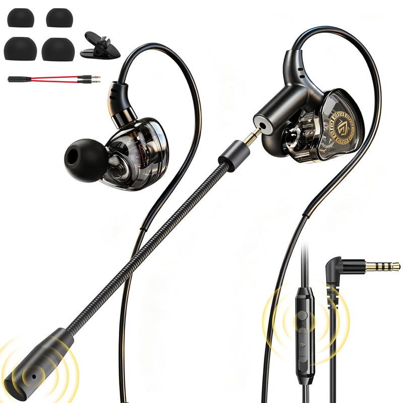 BlueFire Wired Gaming Earbuds with Mic, in-Ear Headphones with Deep Bass, Noise Isolating HiFi Earphones, 3.5mm Plug for PC PS5 Phone, Detachable Mic & Volume Control