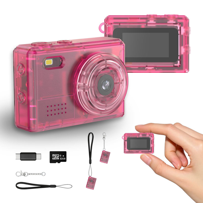 Y2K Mini Pink Keychain Camera, 1080P HD & 2MP, 32GB Card | 5 Filters & Flash, 0.96" Display, OTG Adapter for Android, Mini Wearable Pendant for Travel/Vlog/Night Shots, Ideal Gift