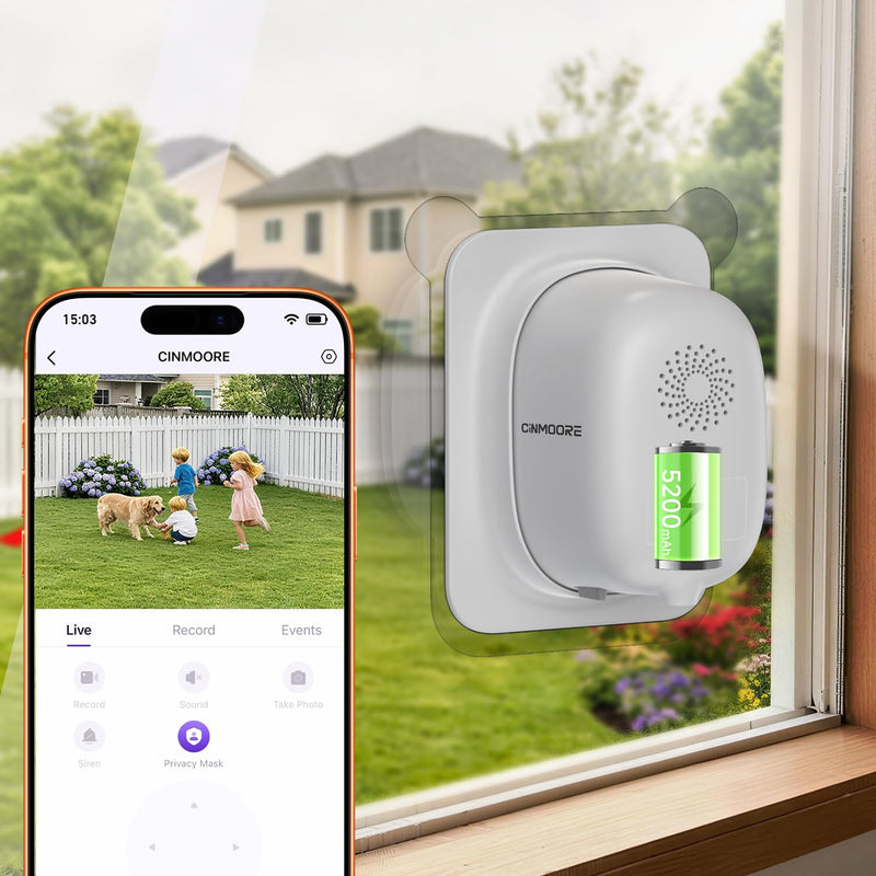 4MP 2.5K Wireless Window Camera, Rechargeable Indoor HD Home Security Camera, 2.4GHz WiFi, Full Color Night Vision, AI Motion Detection, Anti-Glare, No Wiring, Static Cling Mount No Residue 1 Camera