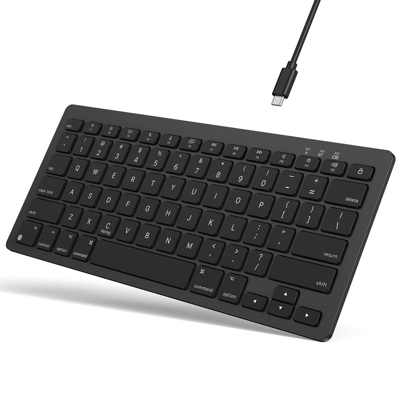 OMOTON Wireless Keyboard for Mac, USB-C Rechargeable, Bluetooth ONLY | No Number Pad, Ergonomic Tilt, 14 macOS Hotkeys, For Backpack Travel Home Office, for MacBook/iMac/Mac mini/Neo, Ink Black