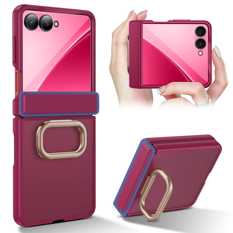 Kaiiecal for Samsung Galaxy Z Flip 7 Case with Ring [Anti-Yellowing][Built-in Screen Protector][Hinge Protection] Translucent Matte Shockproof Protective Slim Case for Galaxy Z Flip 7(Magenta) Magenta
