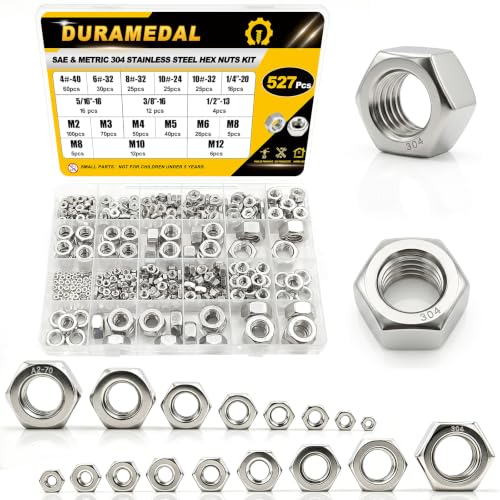 527Pcs SAE & Metric Hex Nuts Set M2, M3, M4, M5, M6, M8, M10, M12 SAE&Metric 17Size Set;527pcs