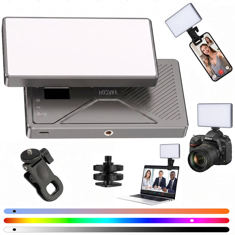 225 LED Portable Selfie Light, Video Conference Light, 4000mAh Rechargeable, App Control, Tripod, Metal Hot Shoe, Clip, CRI 97+, 24 Light Modes for Phone, Camera, Live Streaming, Makeup, Photography