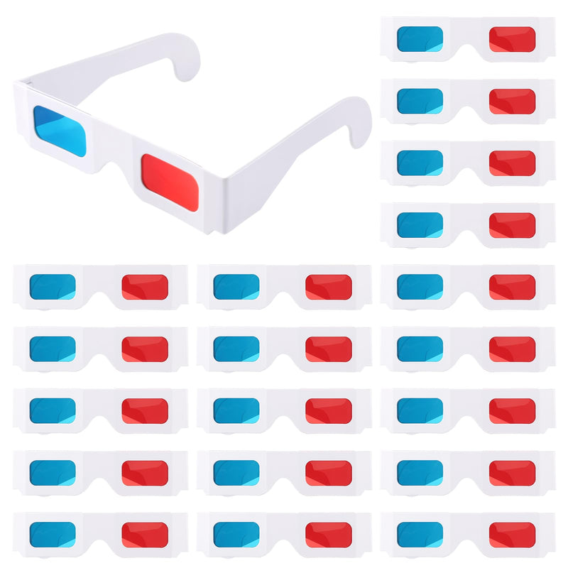 20 PCS 3D Paper Glasses Red and Blue Lens Anaglyph Cardboard | for Movies and TV, in White Frame, for Movies, Folded in Protective Sleeve, Lightweight & Foldable, Home 3D Viewing