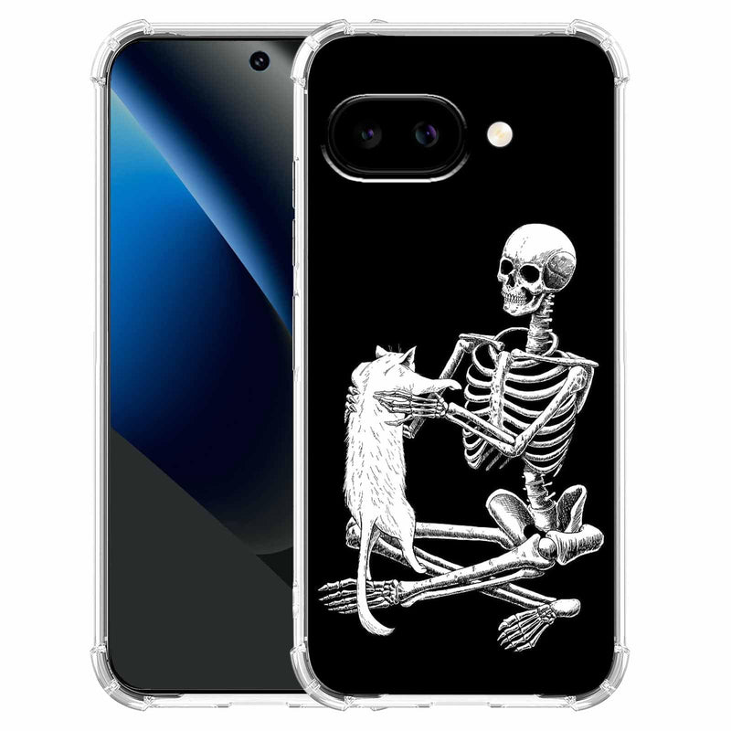 Case for Google Pixel 10a with Skull Design,Cool Skeleton and Cat Pattern,Clear Slim Soft TPU Bumper Phone Cover,6.3”(Skull,P10a)