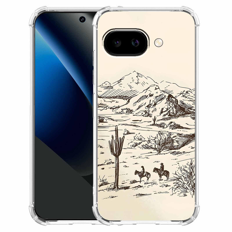 Case for Google Pixel 10a with Vintage Cowboy Art Design,Abstract Wild West Landscape Pattern,Clear Slim Soft TPU Bumper Phone Cover,6.3”(Cowgirl,P10a)