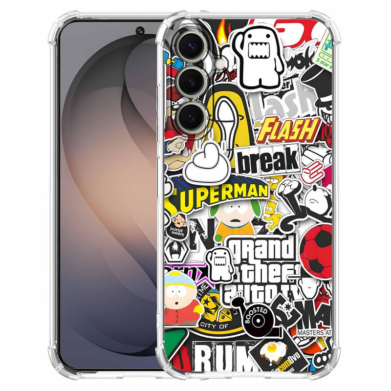 Case for Samsung Galaxy S26+ with Pop Culture Design,Aesthetic Cartoon Sticker Bomb Pop-Art Collage,Clear Slim Soft TPU Bumper Phone Cover,6.7”(Pop,Sx26p)