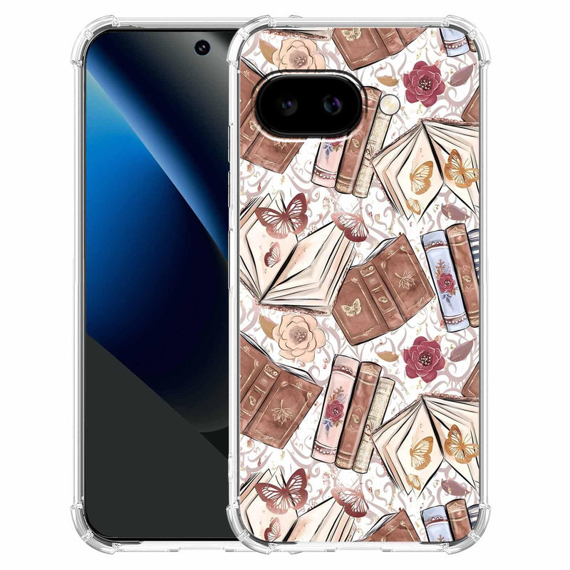 Case for Google Pixel 10a with Aesthetic Design,Vintage Butterfly Brown Book Pattern,Clear Slim Soft TPU Bumper Phone Cover,6.3”(Butterfly,P10a)