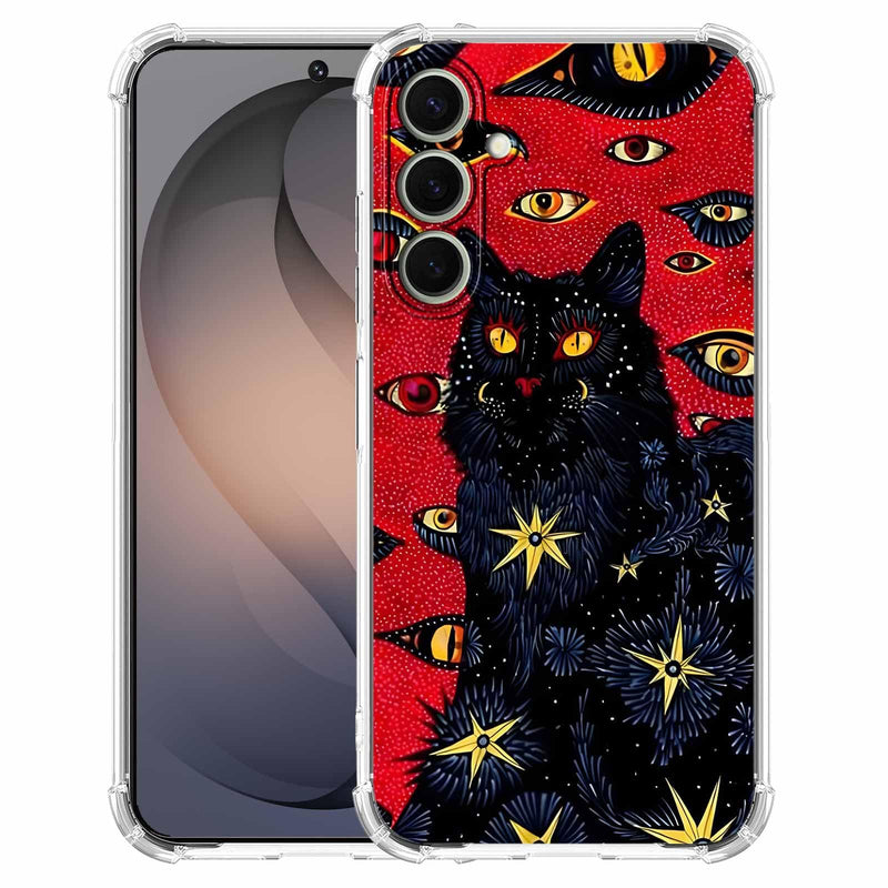 Case for Samsung Galaxy S26+ with Hippie Art Design,Trippy Cute Cool Black Cat Pattern,Clear Slim Soft TPU Bumper Phone Cover,6.7”(Cat,Sx26p)