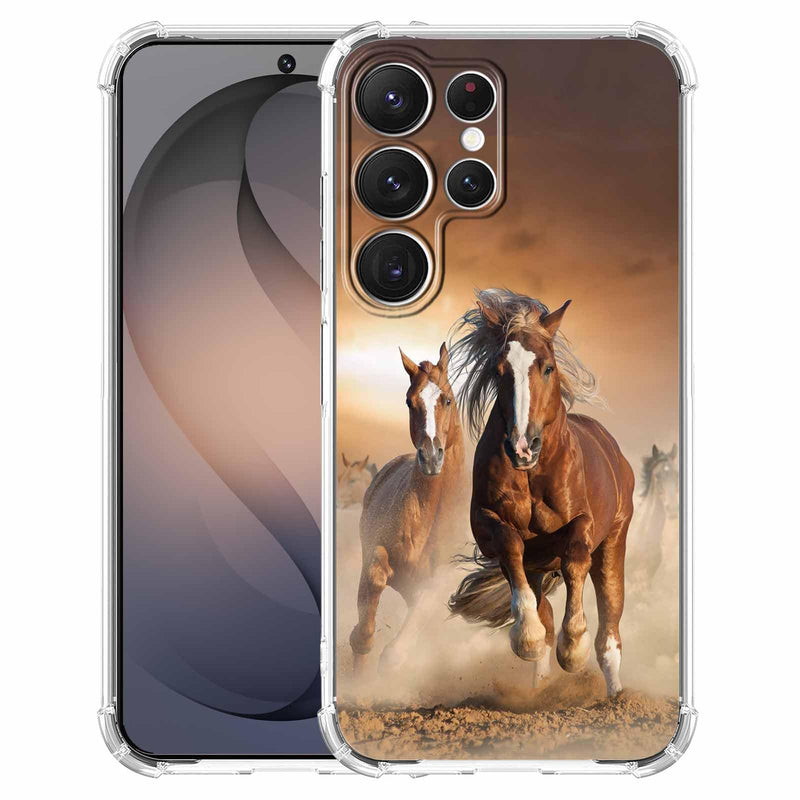 Case for Samsung Galaxy S26 Ultra with Horse Design,Brown Running Animals Pattern,Clear Slim Soft TPU Bumper Phone Cover,6.9”(Horse,Sx26u)