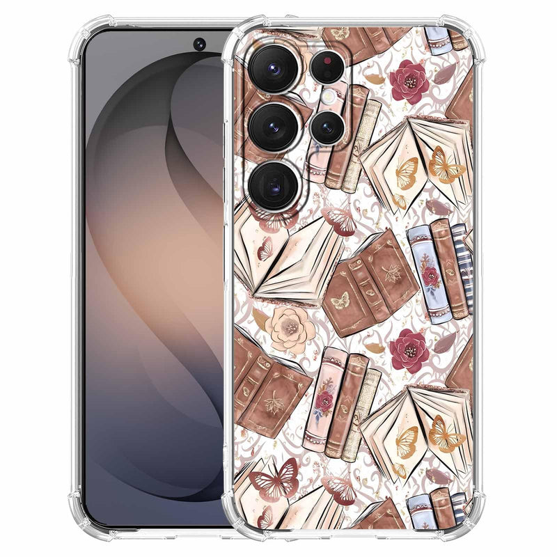Case for Samsung Galaxy S26 Ultra with Aesthetic Design,Vintage Butterfly Brown Book Pattern,Clear Slim Soft TPU Bumper Phone Cover,6.9”(Butterfly,Sx26u)