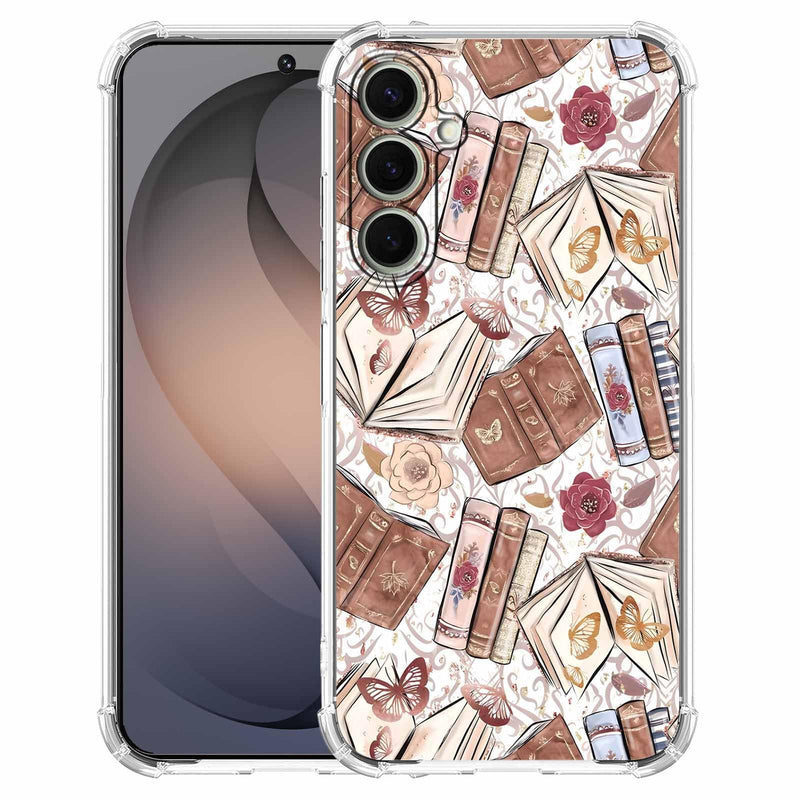 Case for Samsung Galaxy S26 with Aesthetic Design,Vintage Butterfly Brown Book Pattern,Clear Slim Soft TPU Bumper Phone Cover,6.3”(Butterfly,Sx26)