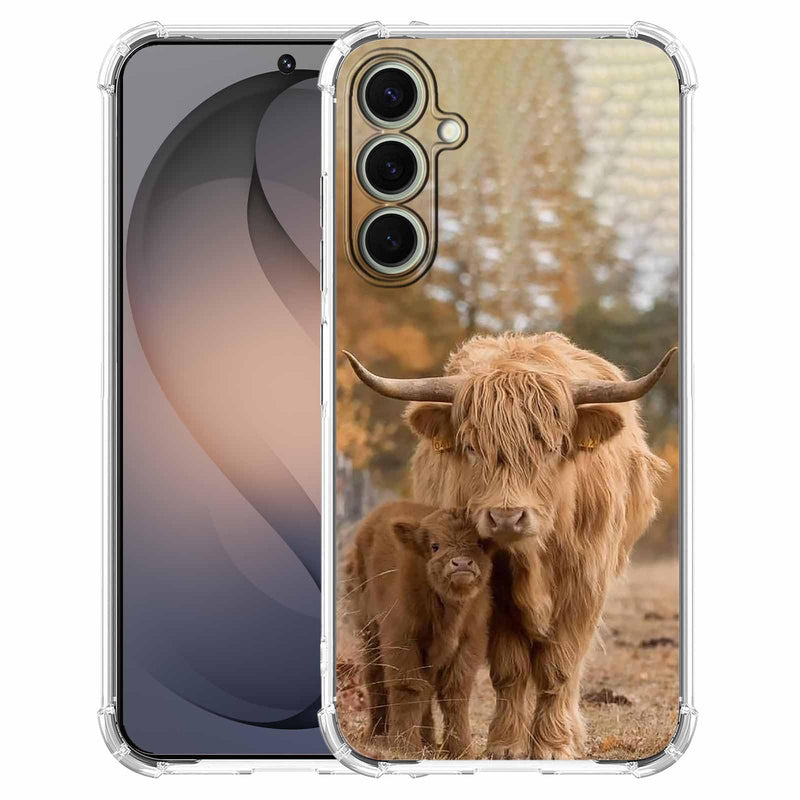 Case for Samsung Galaxy S26 with Cow Design,Cute Highland Cattle Family Pattern,Clear Slim Soft TPU Bumper Phone Cover,6.3”(Cow,Sx26)