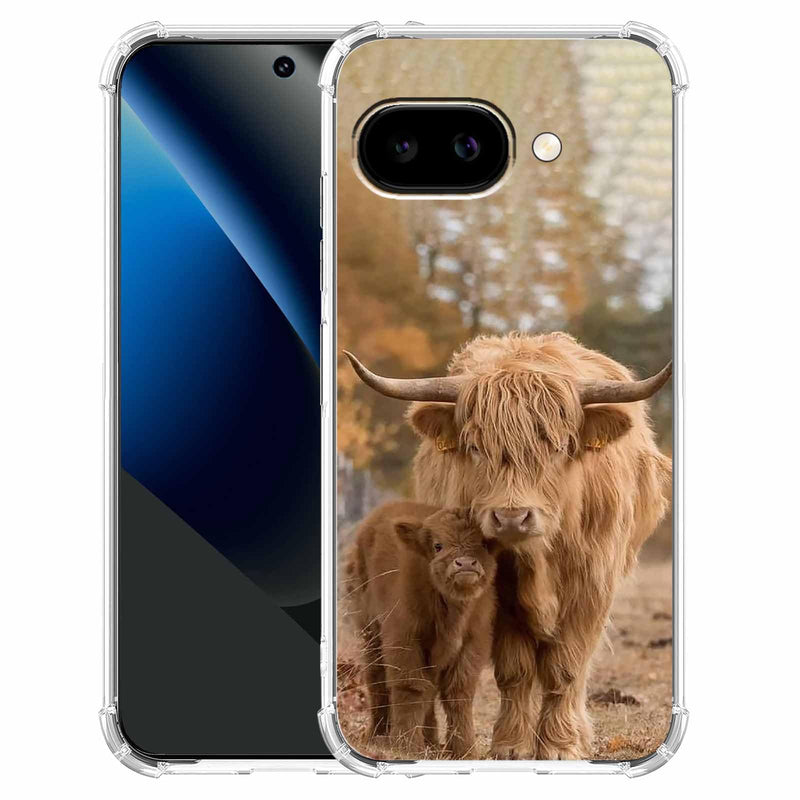 Case for Google Pixel 10a with Cow Design,Cute Highland Cattle Family Pattern,Clear Slim Soft TPU Bumper Phone Cover,6.3”(Cow,P10a)