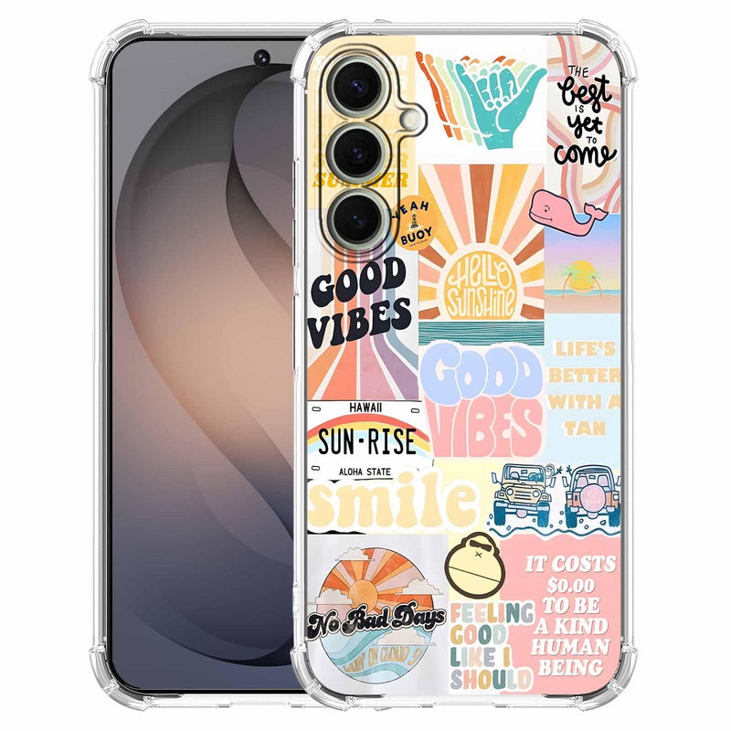 Case for Samsung Galaxy S26 with Aesthetic Design,Good Vibes Positive Quote Collage,Clear Slim Soft TPU Bumper Phone Cover,6.3”(Good,Sx26)