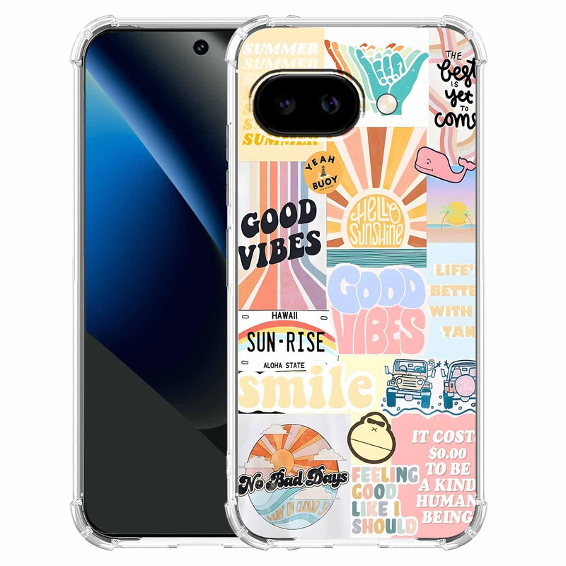Case for Google Pixel 10a with Aesthetic Design,Good Vibes Positive Quote Collage,Clear Slim Soft TPU Bumper Phone Cover,6.3”(Good,P10a)
