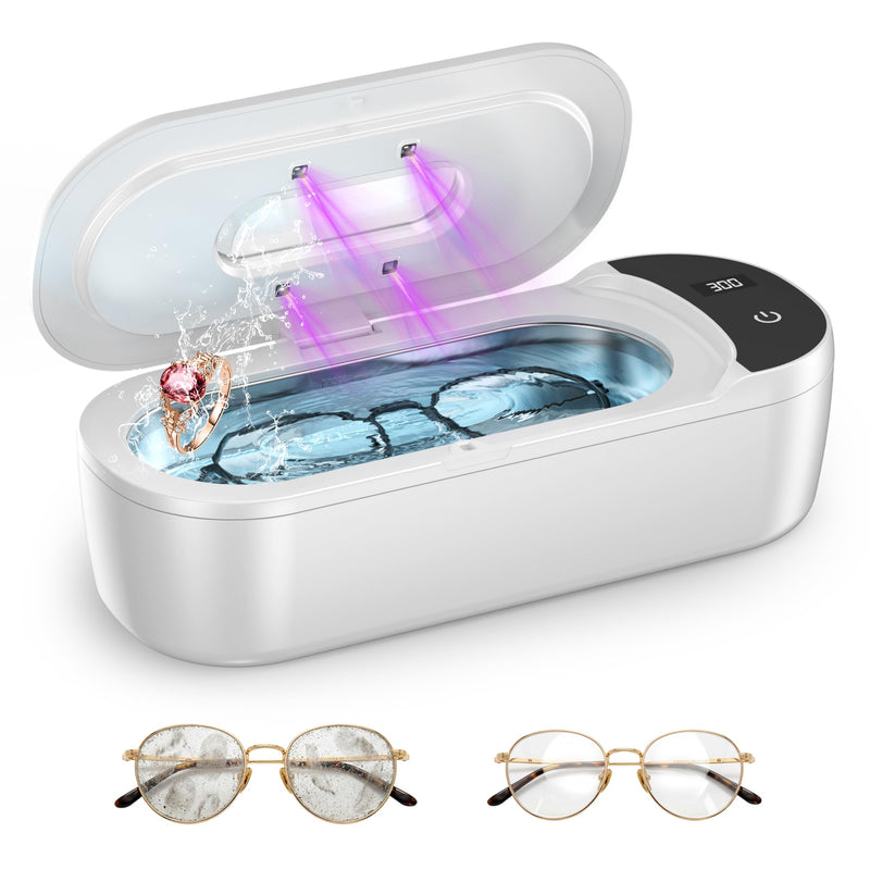 KUNPHY Ultrasonic Jewelry Cleaner, 400ml Sonic Cleaner for Rings, Glasses | 4 LED Light & Display, 48kHz Ultrasonic Cleaner, 400ml 304 Tank, Quiet 45dB, Dual 5/10min Timers, Overheat Protection, White 13.53 Fl Oz (Pack of 1)