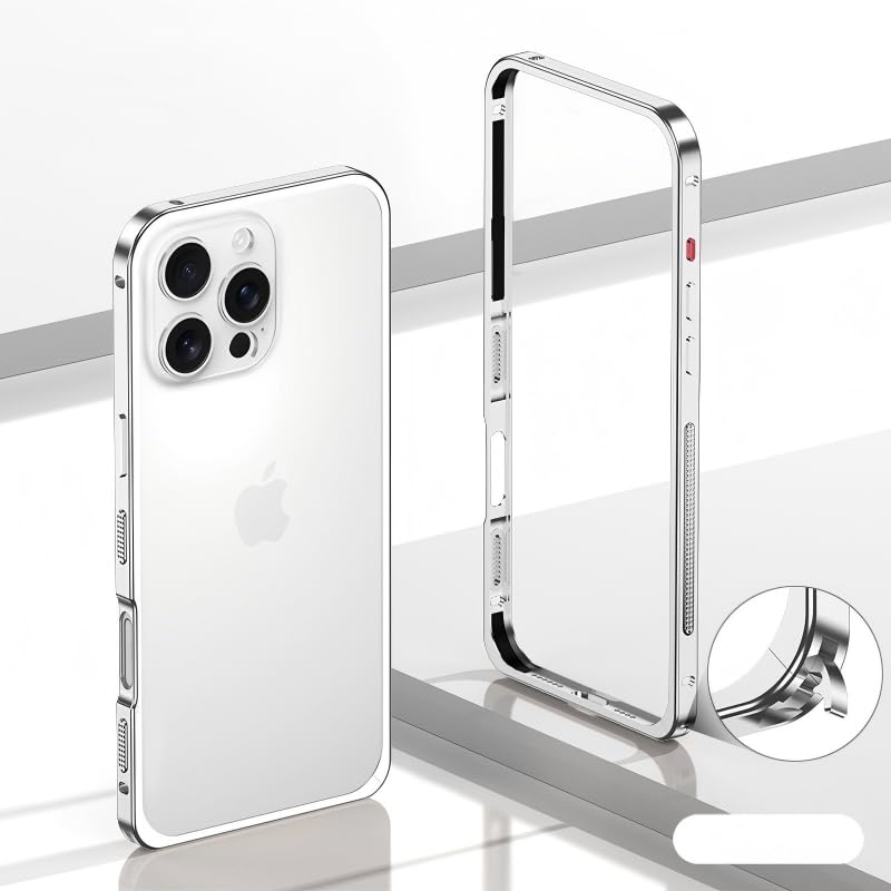for Apple iPhone 16e Cases Ultra-Thin Metal Bumper Case Lightweight Aluminum Alloy Frame Heat Dissipation Design Seahorse Buckle & Precise Cutouts【Does not Include Lens case】 Silver