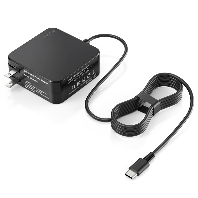USB-C 65W Wall Charger Power Adapter for Lenovo Laptop ThinkPad T14 T15 X1 X13 E15 T480s T490 Yoga 7i 9i Thinkbook 13s 14 15 16 Plus Chromebook C330 S330- PD 3.0,Slim,Light and Portable-Black