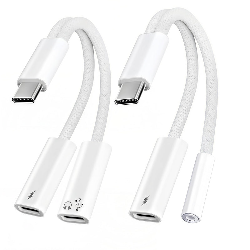 2 in 1 Usbc Splitter Aux and Charging Bundle [USB-c Splitter & USB C to 3.5mm Jack and Charger],PD 60W Fast Charging and Hi-Fi Audio,for iPhone 15 16 17/iPad Pro/Galaxy/Pixel 2 Style usb c splitter kit